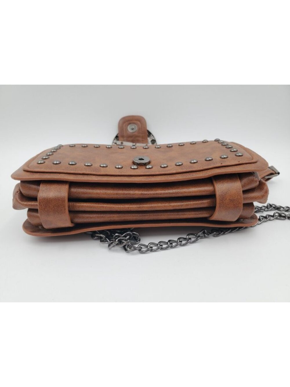 Brown Small Crossbody Wallet Bag, Zip Closure, Studded Hardware, Inner Pockets - Picture 6 of 8